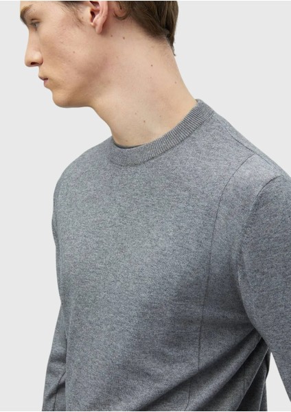 Gri Bisiklet Yaka Jakarlı Yün Karışımlı Triko Kazak indirimleri