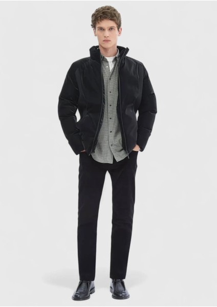 Siyah Regular Fit Dik Yaka Casual Dokuma Mont fiyatları