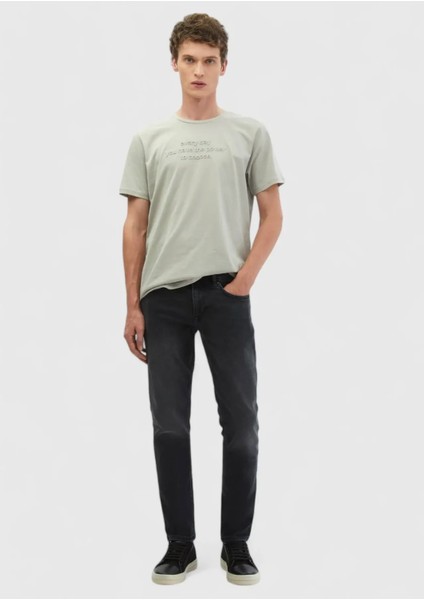 Açık Gri Baskılı Bisiklet Yaka %100 Pamuk T-Shirt fiyatları