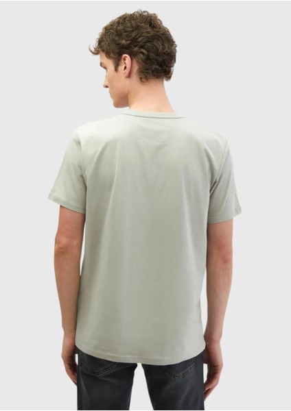 Açık Gri Baskılı Bisiklet Yaka %100 Pamuk T-Shirt fırsatları