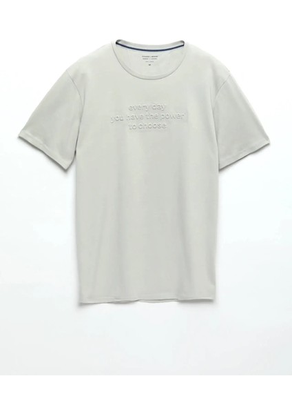 Açık Gri Baskılı Bisiklet Yaka %100 Pamuk T-Shirt indirimleri