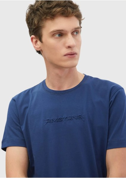 Saks Baskılı Bisiklet Yaka %100 Pamuk T-Shirt modelleri