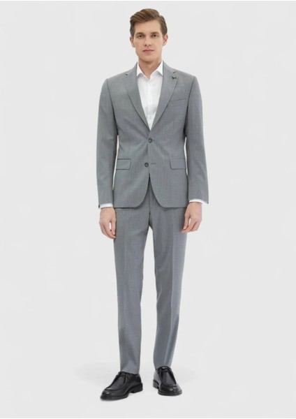 Gri Çizgili Zeroweight Slim Fit %100 Yün Takım Elbise fiyatları