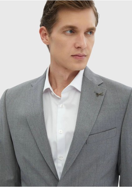 Gri Çizgili Zeroweight Slim Fit %100 Yün Takım Elbise modelleri