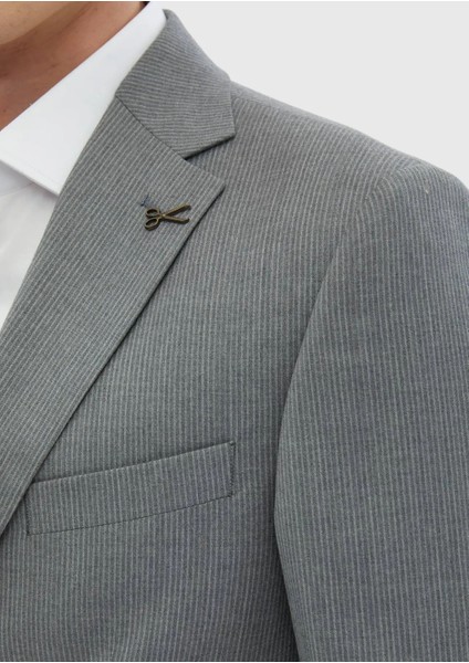 Gri Çizgili Zeroweight Slim Fit %100 Yün Takım Elbise fırsatları