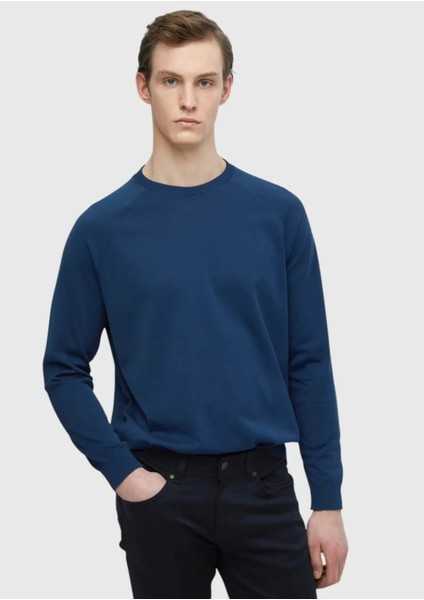 Indigo Bisiklet Yaka Düz Sweatshırt