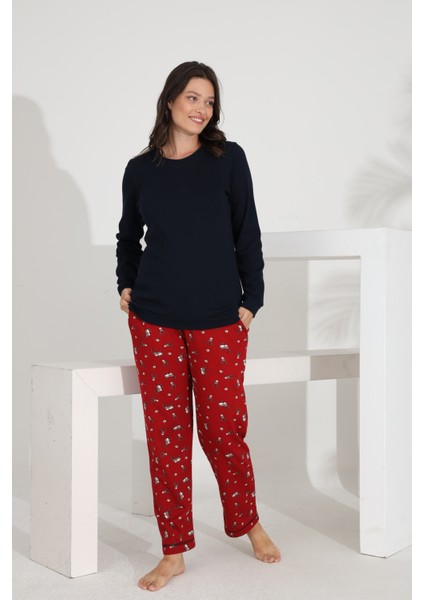 %100 Pamuk Uzun Kol Manşetli Cepli Kadın Pijama Takımı 98515-516 fiyatları