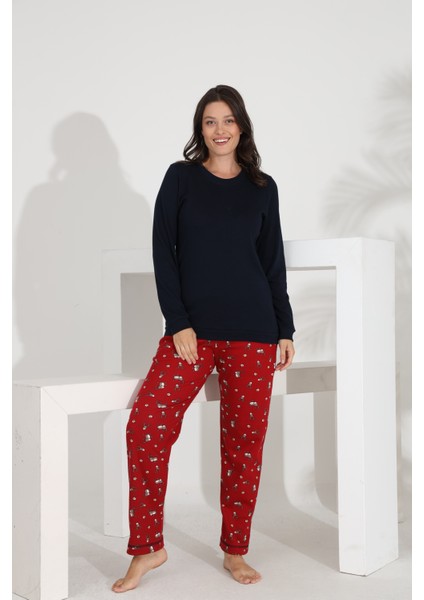 %100 Pamuk Uzun Kol Manşetli Cepli Kadın Pijama Takımı 98515-516 modelleri