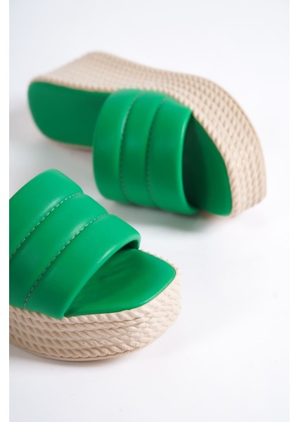 Jet-Reına Dolgu Topuklu Ortopedik Taban Hasır Görünümlü Kadın Terlik Ckt - Yeşil indirimleri