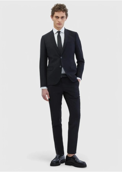 Siyah Düz Fashion Slim Fit Yün Karışımlı Takım Elbise fiyatları
