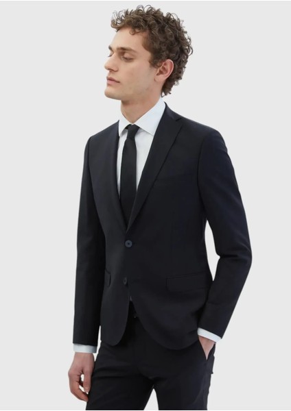 Siyah Düz Fashion Slim Fit Yün Karışımlı Takım Elbise modelleri