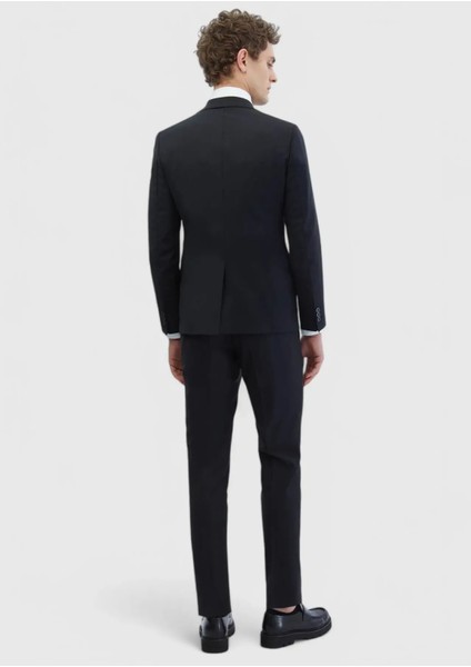 Siyah Düz Fashion Slim Fit Yün Karışımlı Takım Elbise indirimleri