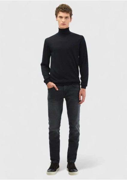 Lacivert Tam Balıkçı Yaka Düz Örgü Ipek Karışımlı Triko Kazak fiyatları