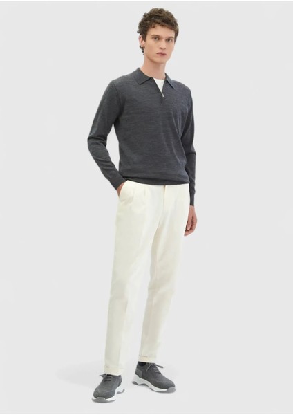 Antrasit Polo Yaka Düz Örgü %100 Yün Triko Kazak fiyatları