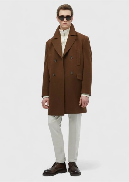 Deve Tüyü Regular Fit Kruvaze Yaka Casual Dokuma Palto fiyatları