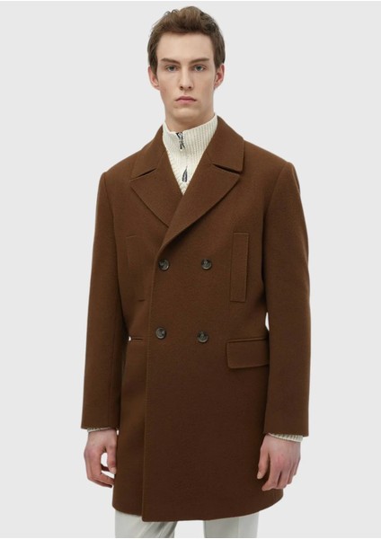 Deve Tüyü Regular Fit Kruvaze Yaka Casual Dokuma Palto modelleri