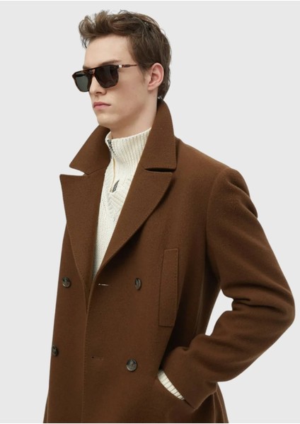 Deve Tüyü Regular Fit Kruvaze Yaka Casual Dokuma Palto indirimleri