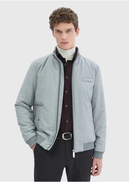 Gri Regular Fit Dik Yaka Casual Dokuma Mont