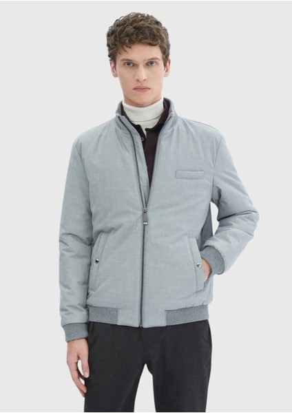 Gri Regular Fit Dik Yaka Casual Dokuma Mont modelleri