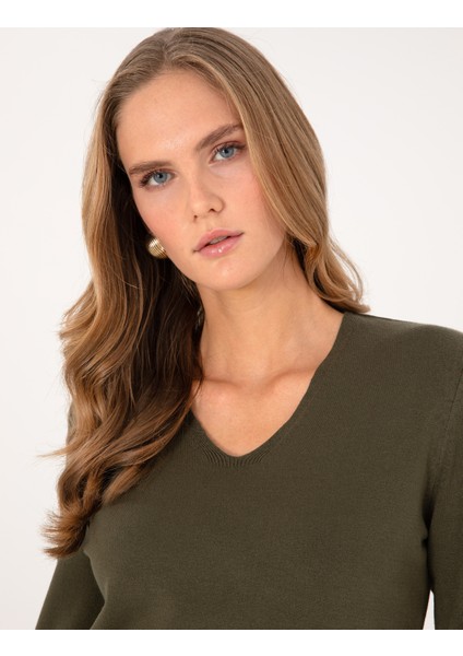 Kadın Haki Slim Fit Basic Kazak 50310915-VR027 fiyatları