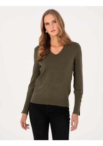 Kadın Haki Slim Fit Basic Kazak 50310915-VR027 modelleri