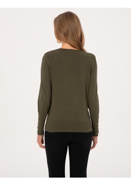 Kadın Haki Slim Fit Basic Kazak 50310915-VR027 indirimleri