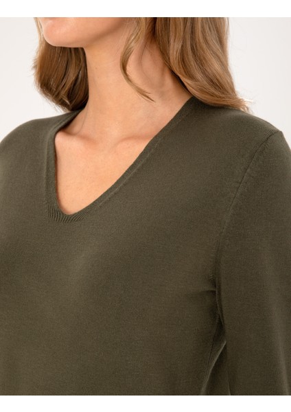 Kadın Haki Slim Fit Basic Kazak 50310915-VR027