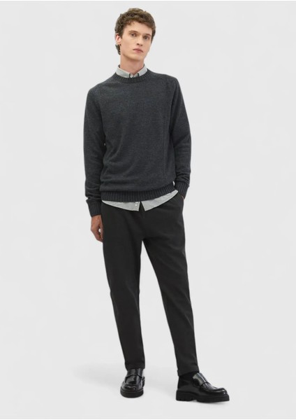 Antrasit Bisiklet Yaka Jakarlı Yün Karışımlı Triko Kazak fiyatları