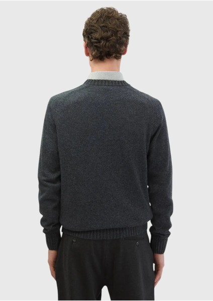 Antrasit Bisiklet Yaka Jakarlı Yün Karışımlı Triko Kazak indirimleri