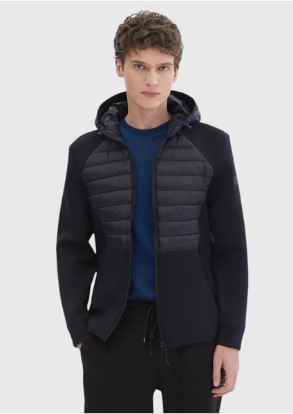 Siyah Regular Fit Kapüşonlu Denim Dokuma Mont modelleri