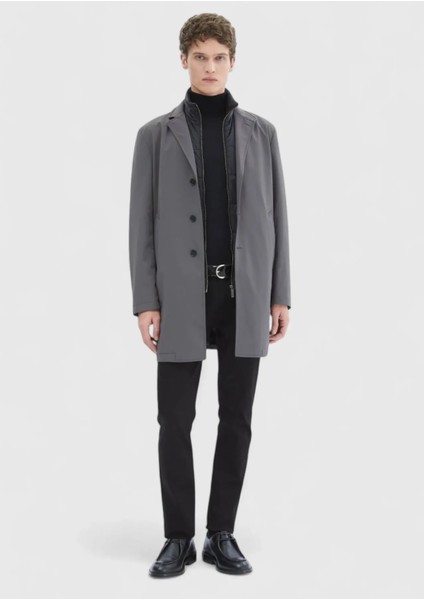 Koyu Gri Regular Fit Kruvaze Yaka Casual Dokuma Pardesü fiyatları