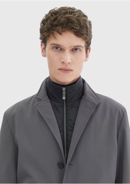 Koyu Gri Regular Fit Kruvaze Yaka Casual Dokuma Pardesü modelleri