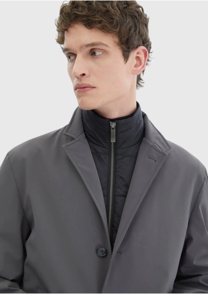 Koyu Gri Regular Fit Kruvaze Yaka Casual Dokuma Pardesü fırsatları