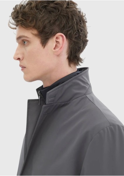 Koyu Gri Regular Fit Kruvaze Yaka Casual Dokuma Pardesü indirimleri