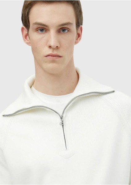 Ekru Yarım Balıkçı Yaka Düz Örgü Triko Kazak modelleri