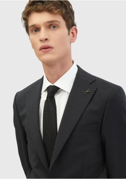 Antrasit Çizgili Thin&taller Slim Fit %100 Yün Takım Elbise modelleri