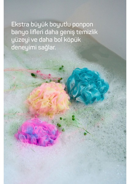 Yumuşak Pon Pon Banyo Lifi Seti - Cilde Zararlı Olmayan 3'lü XXL Mavi fırsatları