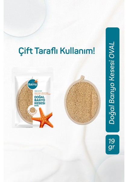 Doğal Kabak Lifi ve Pamuk İpli Oval Beyaz Banyo Kesesi 1 Adet Yüz ve Vücut Temizliği