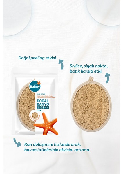 Doğal Kabak Lifi ve Pamuk İpli Oval Beyaz Banyo Kesesi 1 Adet Yüz ve Vücut Temizliği