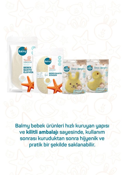 Bebek Banyo Eldiveni ve Süngeri - Doğal Malzemelerle Üretilmiş, Yumuşak ve Hassas Ciltler İçin Uygun (1 Sünger, 1 Eldiven)