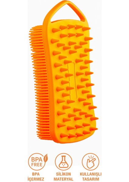 Silikon Vücut Masaj ve Temizleme Fırçası BPA İçermez Çift Yüzeyli Turuncu 1'li indirimleri