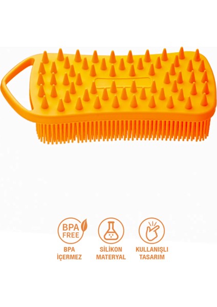 Silikon Vücut Masaj ve Temizleme Fırçası BPA İçermez Çift Yüzeyli Turuncu 1'li