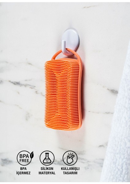 Silikon Vücut Masaj ve Temizleme Fırçası BPA İçermez Çift Yüzeyli Turuncu 1'li