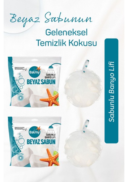 Doğal Lifli Sabunlu Banyo Lifi - Beyaz Sabun Aromalı, Tüm Cilt Tiplerine Uygun, 2'li Set fırsatları