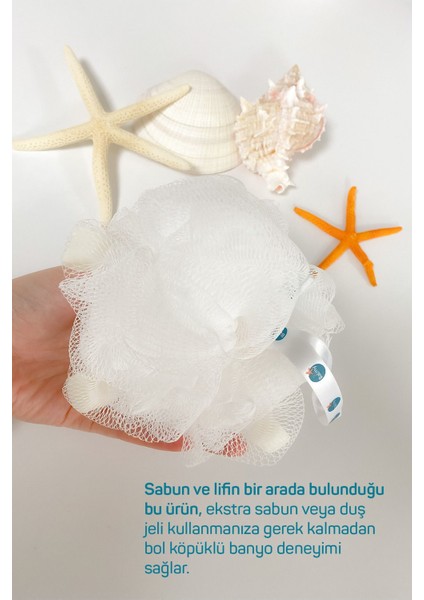 Doğal Lifli Sabunlu Banyo Lifi - Beyaz Sabun Aromalı, Tüm Cilt Tiplerine Uygun, 2'li Set