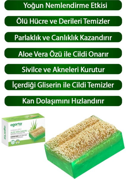 Doğal Aloe Vera ve Kabak Lifli Sabun - Cildi Nemlendiren ve Arındıran Bitkisel Formül, 2×125 g