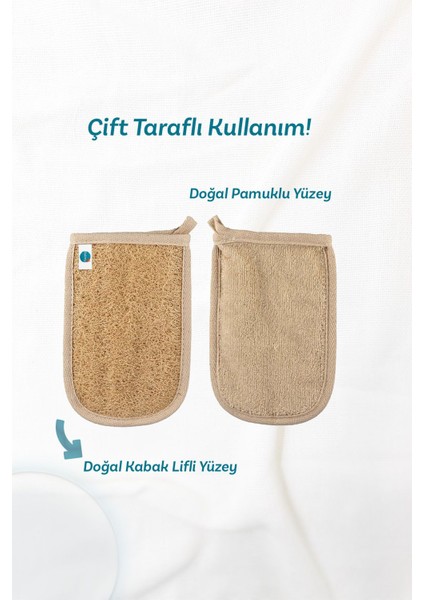 Doğal Kabak Lifi ve Pamukla Üretilmiş Çift Yüzlü Banyo Kese Eldiveni - Yerli Üretim, 1 Adet