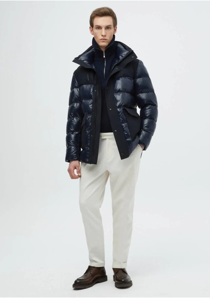 Lacivert Regular Fit Kapüşonlu Casual Dokuma Kaban modelleri