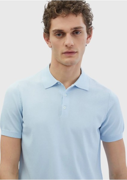 Açık Mavi Polo Yaka Düz Örgü Triko fırsatları