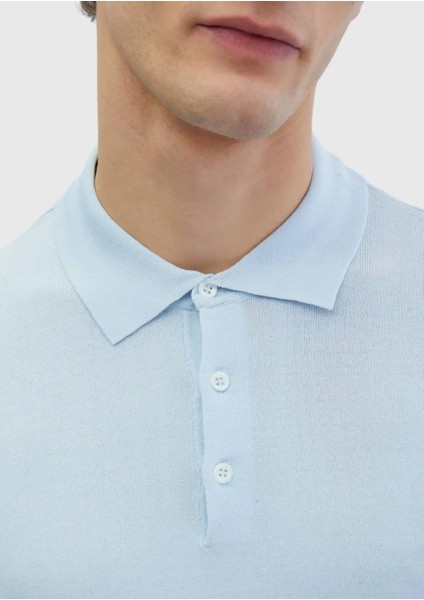 Açık Mavi Polo Yaka Düz Örgü Triko indirimleri